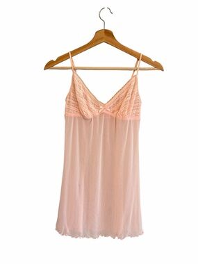 Vintage Y2K Victorias Secret Mesh Lace Pink Babydoll Dress Size M Coquette Fairy